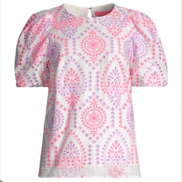 Lilly Pulitzer Pink and Lavender Pratt Eyelet Blouse - Picture 1 of 8